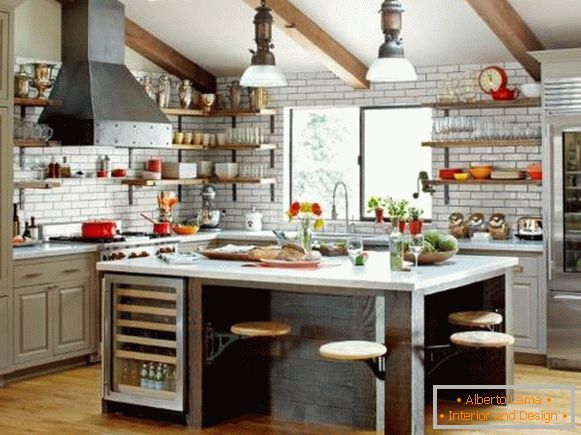 Самые красівые кухні - фото с открытымі полкамі в стіле лофт