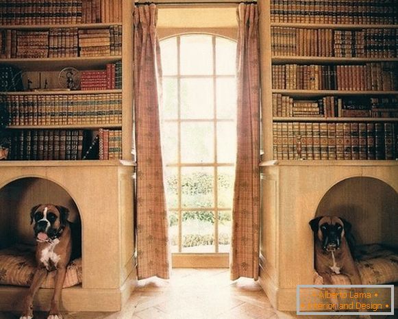 Будки для собак в книжкових стелажах