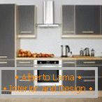 Поєднання сірого кольору і світлого дерева на кухні