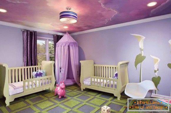 Фіолетовий колір в інтер'єрі спальні дитини