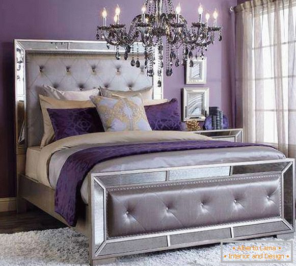 Фіолетова спальня - фото в поєднанні з сріблястим