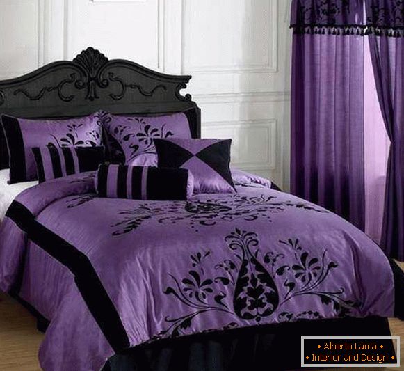 Фіолетова спальня - фото в поєднанні з чорним