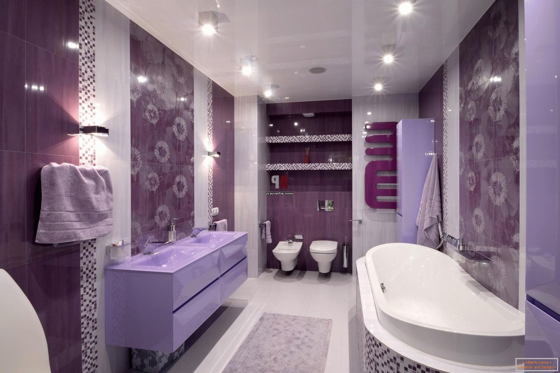 Шикарний дизайн ванної кімнати в бузкових квітах
