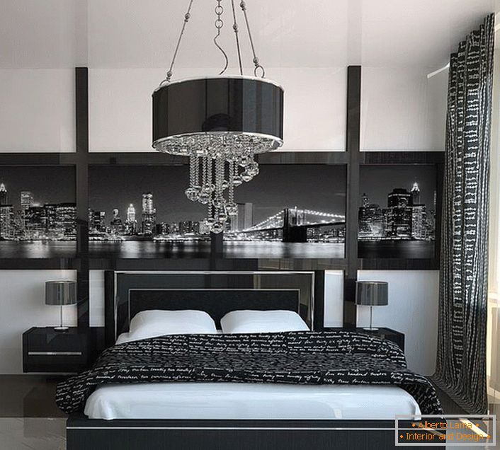 Геометрична строгість і аскетичність в оформленні спальні в стилі хай-тек.