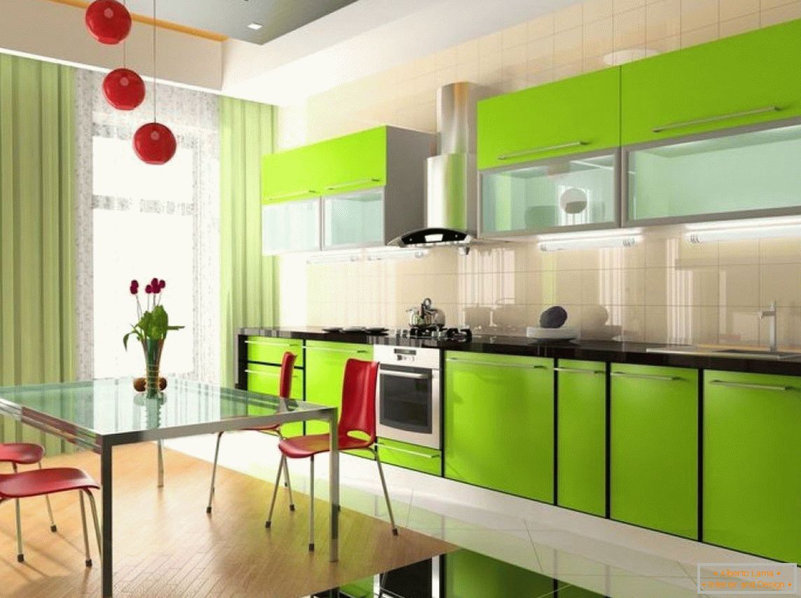 Велика кухня зеленого кольору