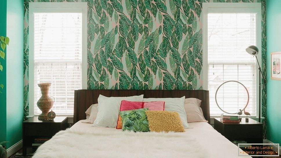 Зелений колір в інтер'єрі спальні