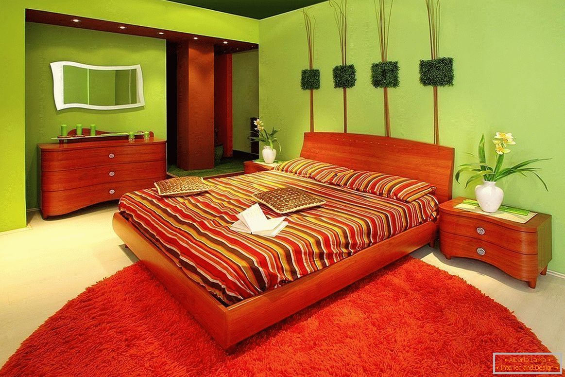 Червоно-зелений інтер'єр спальні