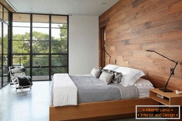 Варіанти обробки стін деревом в інтер'єрі спальні