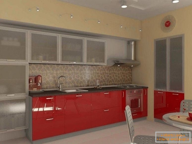 Кухня з червоними шафами