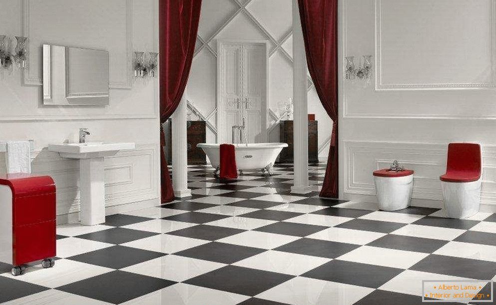 Інтер'єр ванної з шаховим підлогою з плитки