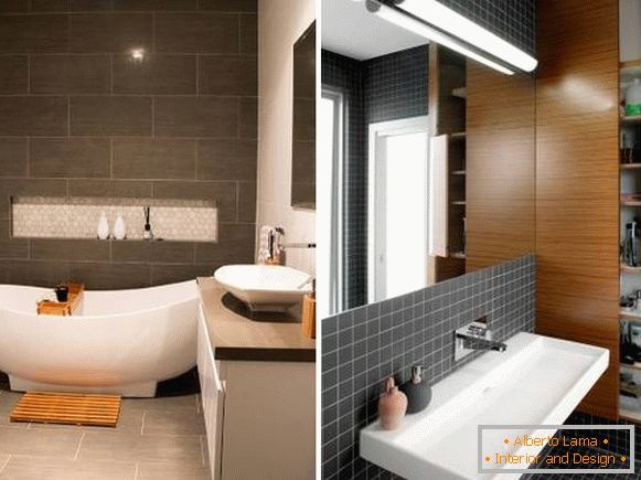 Дизайн ванної кімнати в темних тонах з білою сантехнікою фото 2016