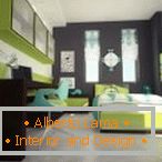 Дитяча спальня в зелено-сірих тонах