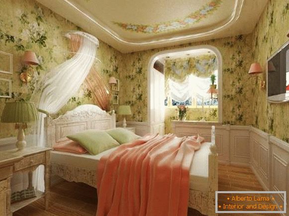 Поєднання кольорів в інтер'єрі спальні прованс - штори і шпалери