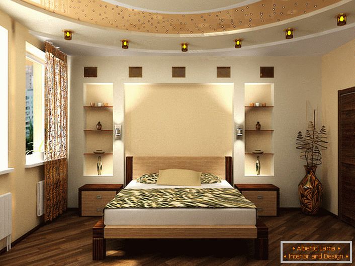 Інтер'єр спальні оформлений в стилі модерн. Міжкімнатні двері органічно вписуються в загальну концепцію стилю. 
