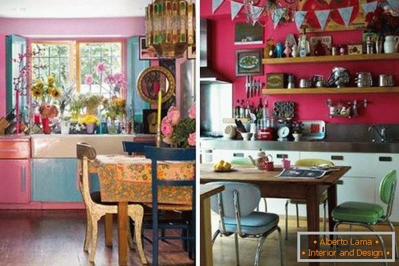 Темно рожева кухня в стилі бохо - фото