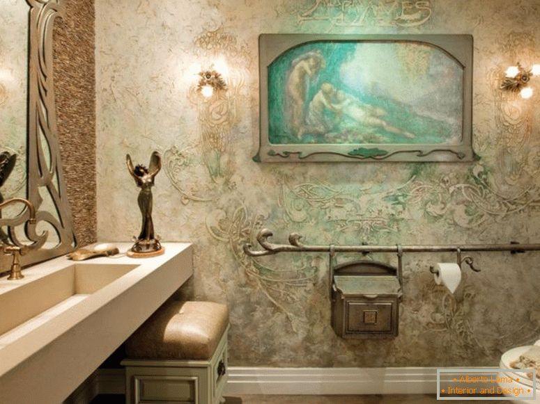 Ідеальний арт-деко-ванни-ідеї-з кремом-фактурою-стіною-фарбою-ванною королів і крем-дерев'яний-прямокутник-стіл-в тому числі-умивальник і золота з нержавіючої-змішувач-в- раковина-також-чудовий-інтер'єр-дизайн