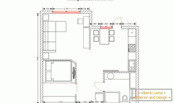 План розміщення меблів в квартирі-студії