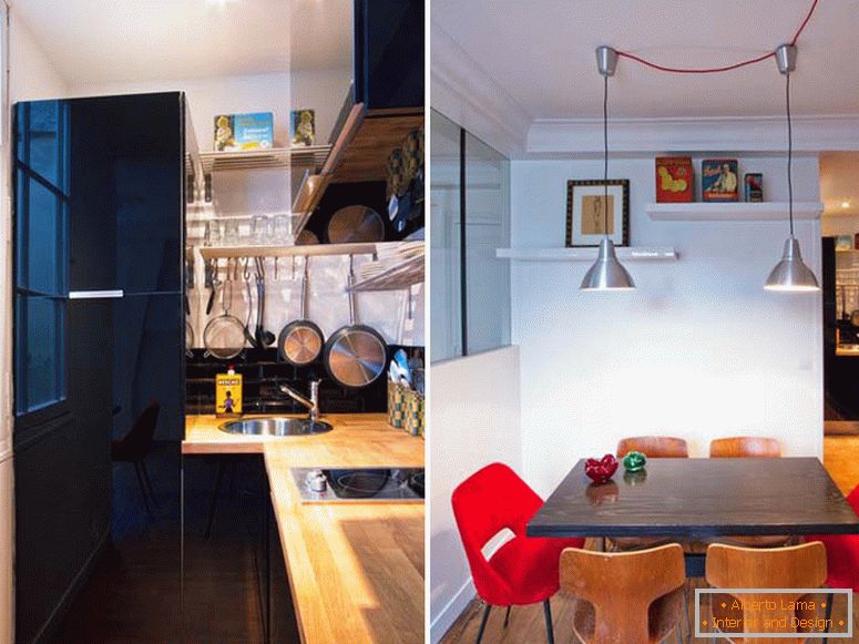 Кухня і їдальня маленької квартири-студії в Парижі