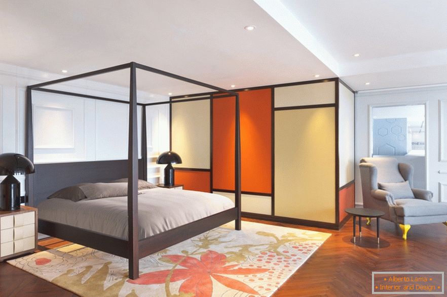 Помаранчева спальня стильною квартири-студії в Пекіні