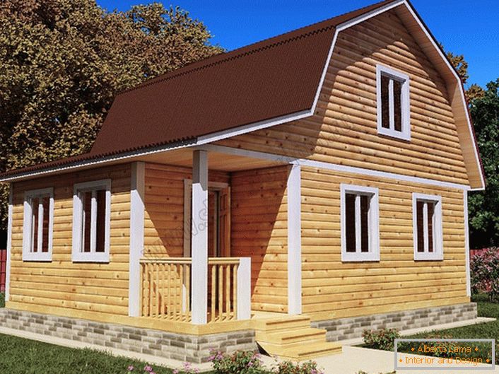 Простий у виконанні дерев'яний будинок з мансардою.