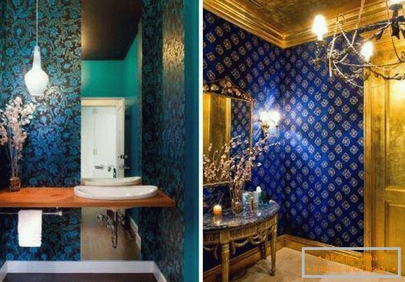 Темні шпалери - фото з малюнком на синьому тлі в різних кімнатах