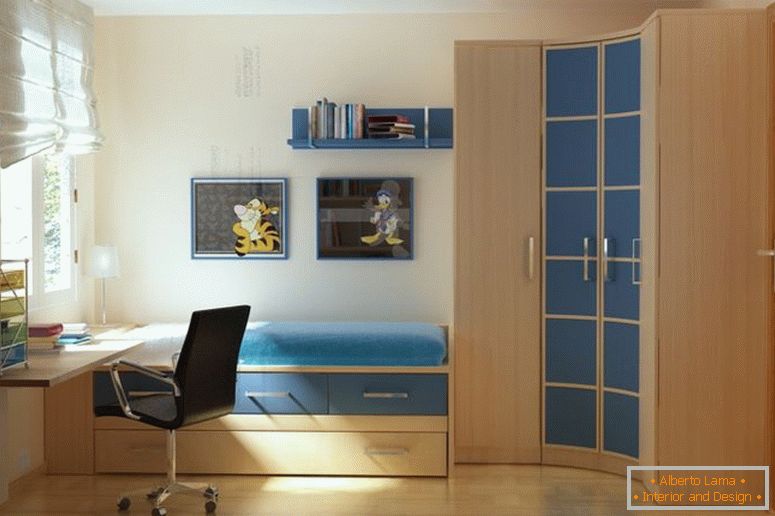 красиві акценти-сучасні-маленькі спальні-стінові-кольорові-одна-ліжко-що-має-зберігання-висувні-з'єднані-з-кут-вигнутий-дерев'яний-гардероб