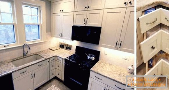 Дизайн кутовий кухні білого кольору 2016 року у фото