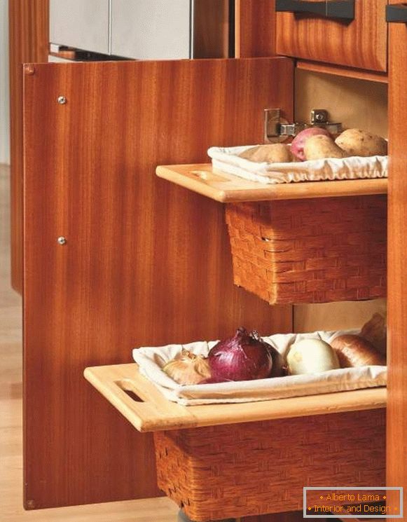 Висувні корзини для зберігання овочів на кухні