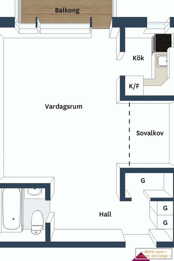Квартира 29 квадратних метрів з високими стелями в Гетеборзі