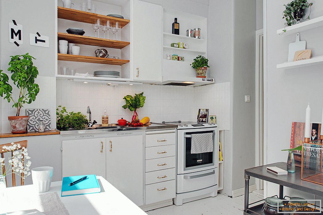 Інтер'єр маленької кухні в білому кольорі