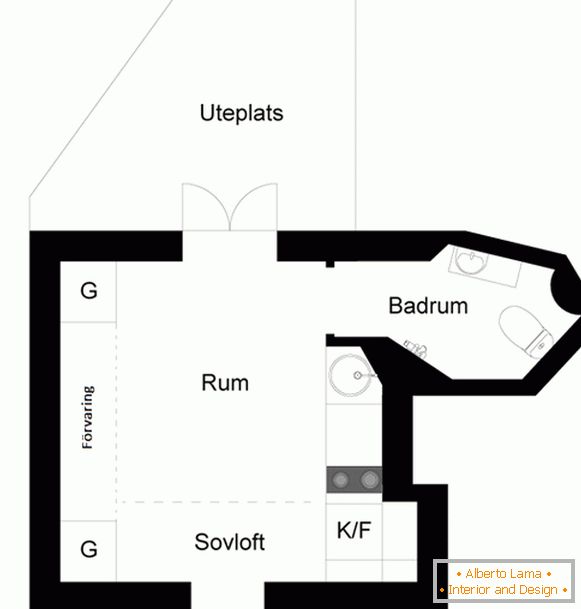 Планування маленької квартири-студії в Швеції