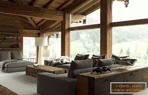 інтер'єр-дерев'яного-будинки-в-горах
