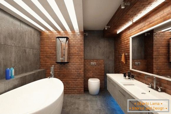 Плитка під цеглу і бетон для ванної в стилі лофт - фото