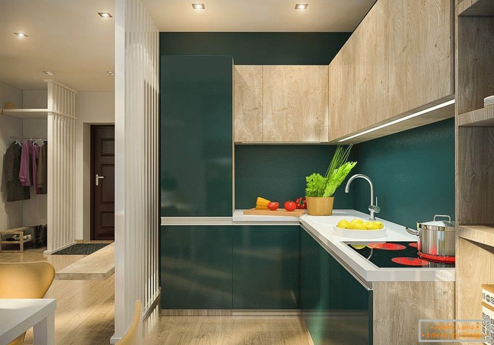 Дизайн кухні в однокімнатній квартирі 33 кв м