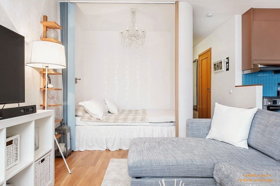 Дизайн вітальні та спальні в однокомнатной квартире 33 кв м