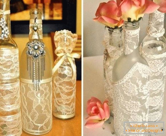 Як зробити красиву вазу з пляшки і мережива