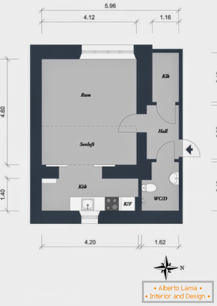 Планування квартири-студії в скандинавському стилі