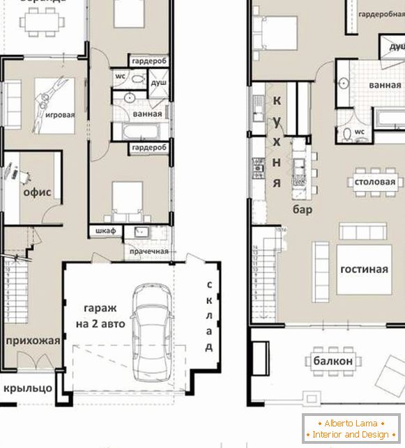 Варіанти других поверхів в приватному будинку - проект з кухнею вітальні і однією спальнею