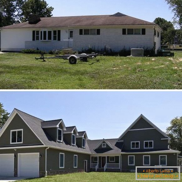 Надбудова другого поверху в приватному будинку - фото фасаду до і після