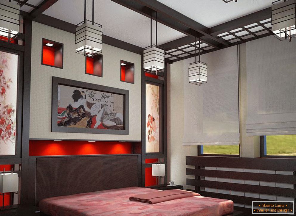 Світильники і люстри в спальні в японському стилі